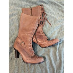 Tribeca by Kenneth Cole Women's Size 10 Brown Leather Lace Up Heeled Boots